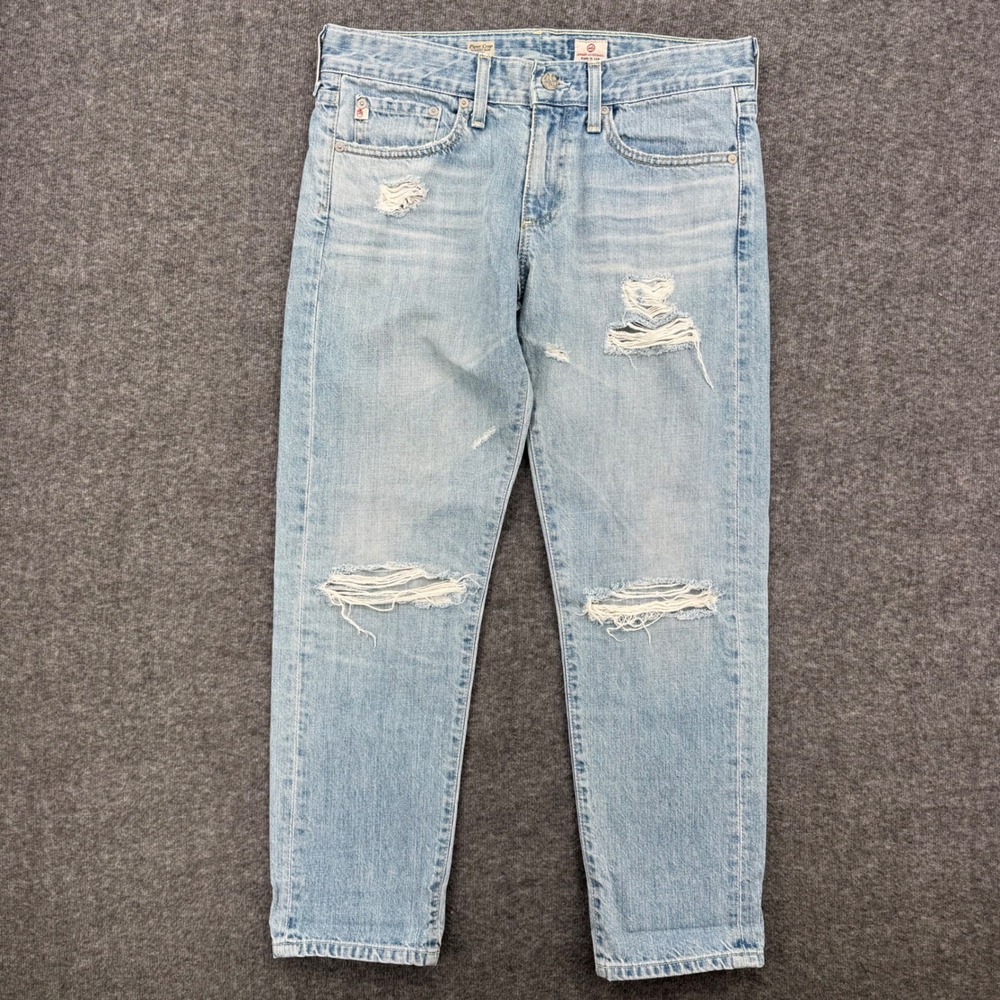 AG Adriano Goldschmied Piper Crop Slouchy Slim Distressed Jeans Light Wash 28R